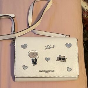 Karl Lagerfeld White Bag with Silver Heart Details
